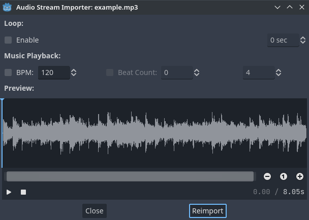 双击文件系统面板中的 Ogg Vorbis 或 MP3 文件时的高级对话框