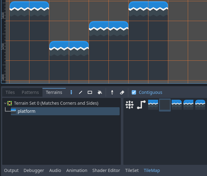 在 TileMap 编辑器的“地形”选项卡中绘制特定图块
